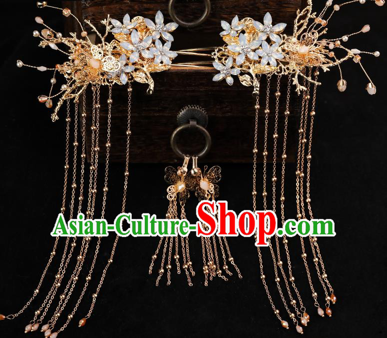 Handmade Chinese Wedding Hairpins Opal Hair Crown Ancient Traditional Hanfu Hair Accessories for Women
