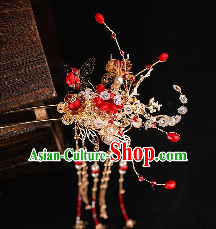 Handmade Chinese Wedding Tassel Hairpins Hair Combs Ancient Traditional Hanfu Hair Accessories for Women