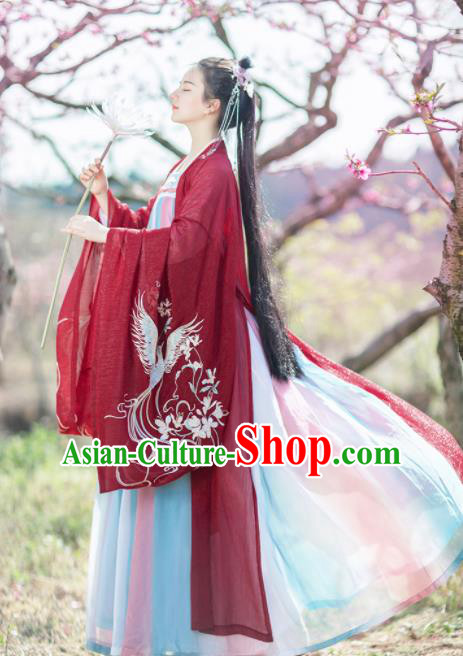 Chinese Ancient Nobility Lady Embroidered Red Hanfu Dress Traditional Tang Dynasty Court Princess Historical Costume for Women