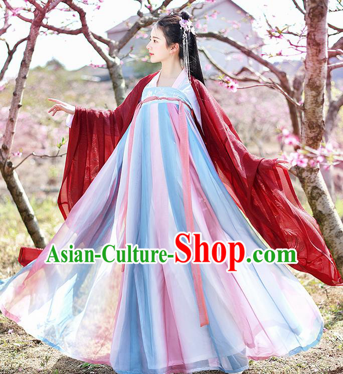 Chinese Ancient Nobility Lady Embroidered Red Hanfu Dress Traditional Tang Dynasty Court Princess Historical Costume for Women