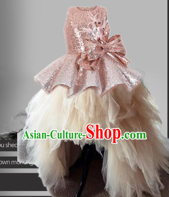 Top Grade Stage Show Costume Catwalks Princess Pink Paillette Bubble Dress for Kids