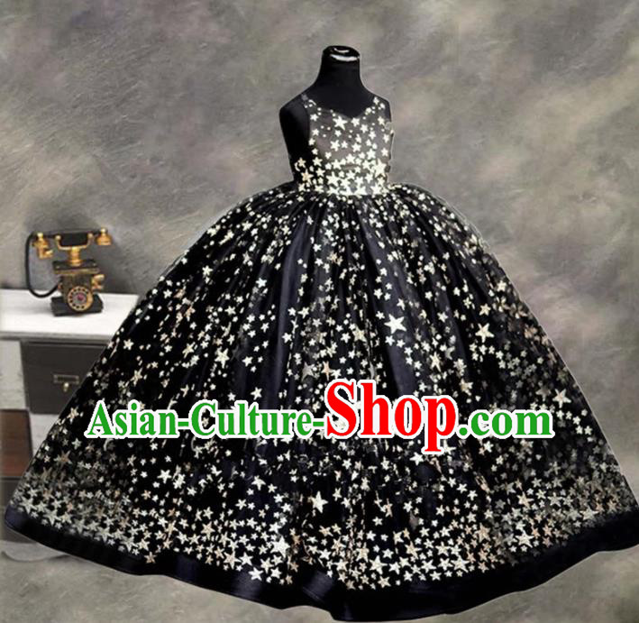 Top Grade Stage Show Costume Catwalks Princess Black Bubble Full Dress for Kids