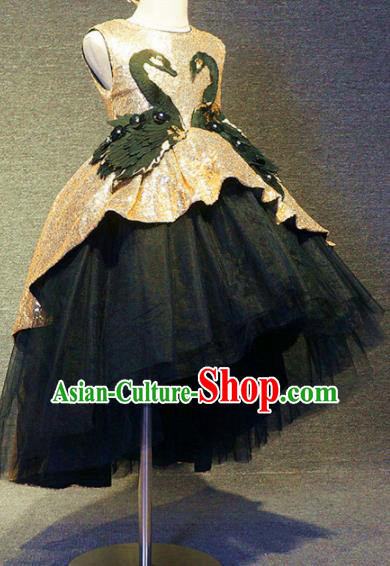 Top Grade Modern Fancywork Court Princess Black Veil Swan Dress Catwalks Compere Stage Show Dance Costume for Kids