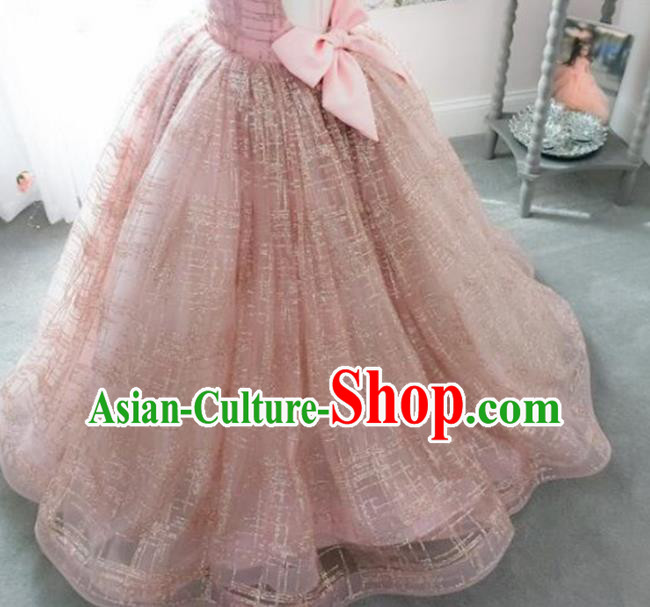 Top Grade Stage Show Costume Catwalks Princess Pink Veil Long Full Dress for Kids