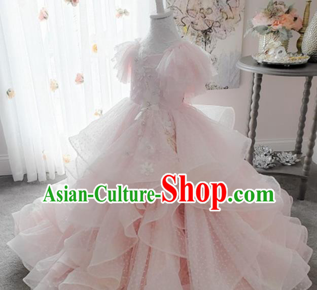 Top Grade Stage Show Costume Catwalks Princess Pink Veil Bubble Full Dress for Kids