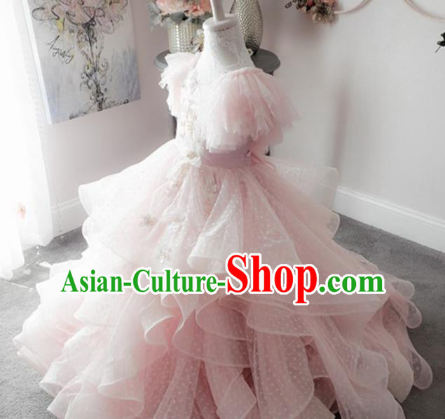 Top Grade Stage Show Costume Catwalks Princess Pink Veil Bubble Full Dress for Kids
