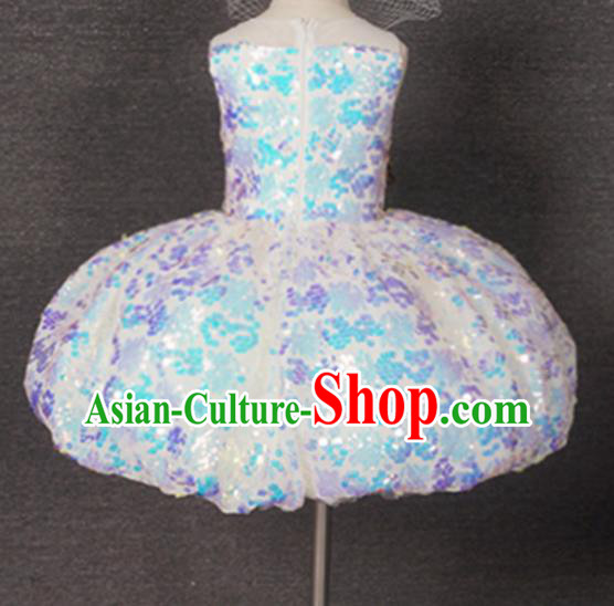 Top Grade Catwalks Court Princess Short Dress Compere Modern Fancywork Stage Show Dance Costume for Kids