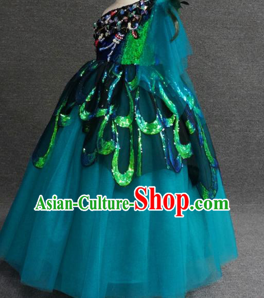 Top Grade Catwalks Court Princess Green Paillette Dress Compere Modern Fancywork Stage Show Dance Costume for Kids