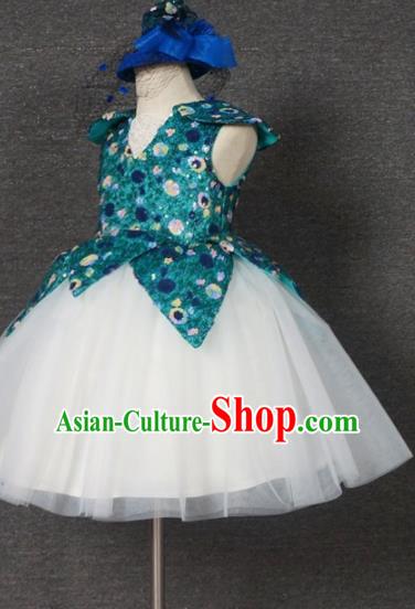 Top Grade Modern Fancywork Court Princess Short Veil Dress Catwalks Compere Stage Show Dance Costume for Kids