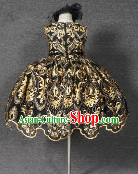 Top Grade Modern Fancywork Court Princess Embroidered Black Dress Catwalks Compere Stage Show Dance Costume for Kids
