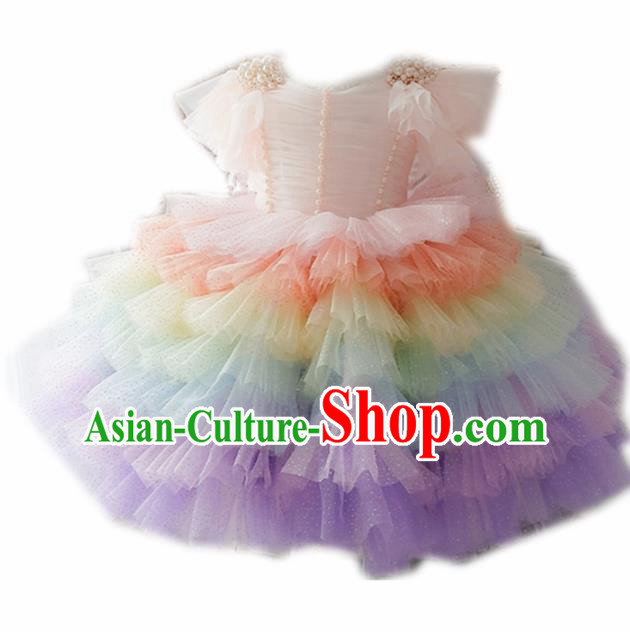 Top Grade Stage Show Costume Catwalks Princess Veil Layered Full Dress for Kids