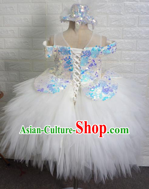 Top Grade Stage Show Costume Catwalks Princess White Veil Short Full Dress for Kids