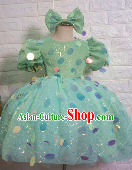 Top Grade Stage Show Dance Costume Catwalks Court Princess Green Bubble Full Dress for Kids