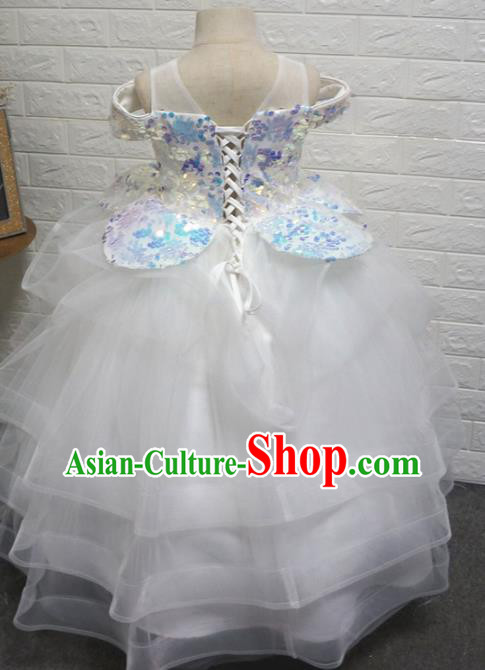 Top Grade Stage Show Dance White Veil Full Dress Catwalks Court Princess Costume for Kids