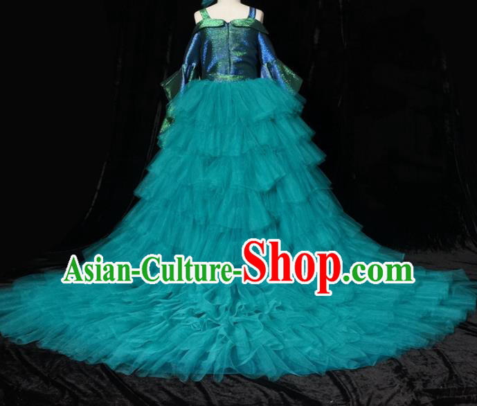 Top Grade Stage Show Dance Peacock Trailing Full Dress Catwalks Court Princess Costume for Kids