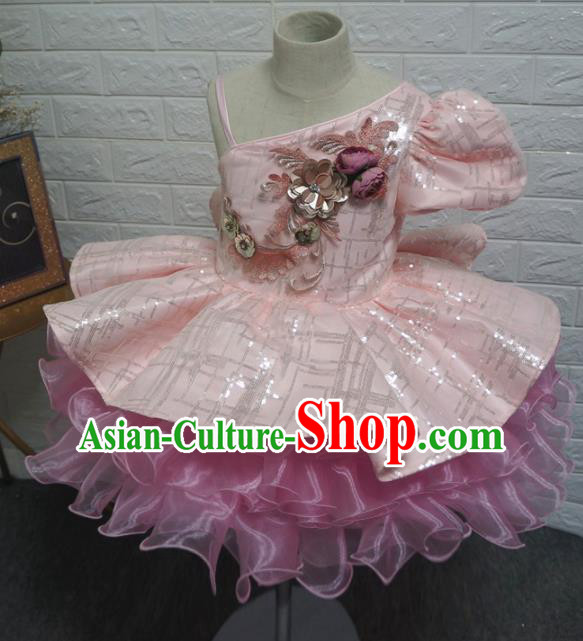 Top Grade Stage Show Dance Pink Bubble Full Dress Catwalks Court Princess Costume for Kids