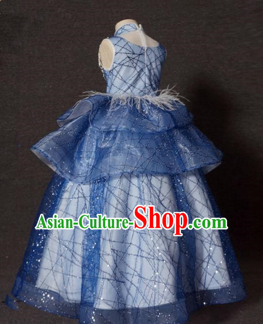 Top Grade Stage Show Dance Blue Veil Long Full Dress Catwalks Court Princess Costume for Kids
