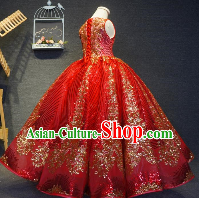 Top Grade Stage Show Dance Red Full Dress Catwalks Court Princess Costume for Kids
