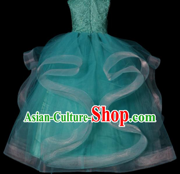 Top Grade Stage Show Compere Embroidered Green Veil Dress Catwalks Court Princess Dance Costume for Kids