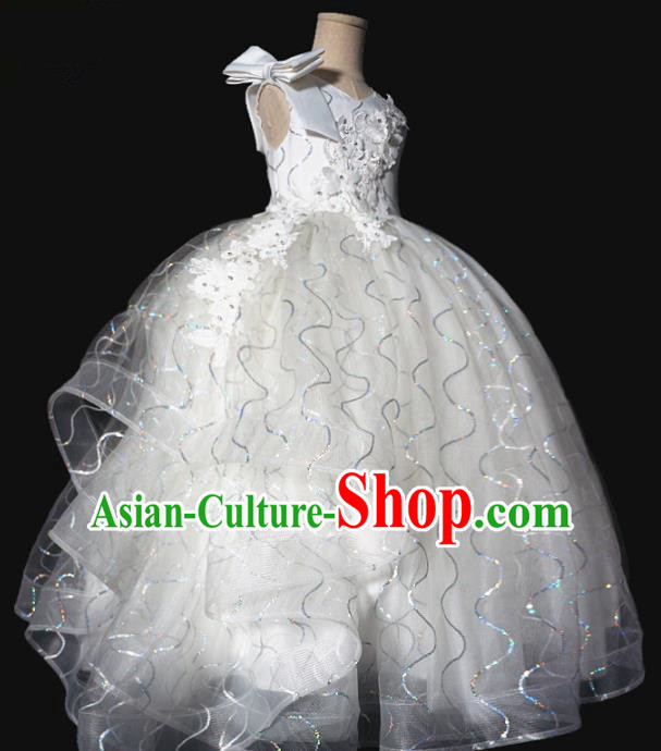 Top Grade Stage Show Compere White Veil Bubble Dress Catwalks Court Princess Dance Costume for Kids