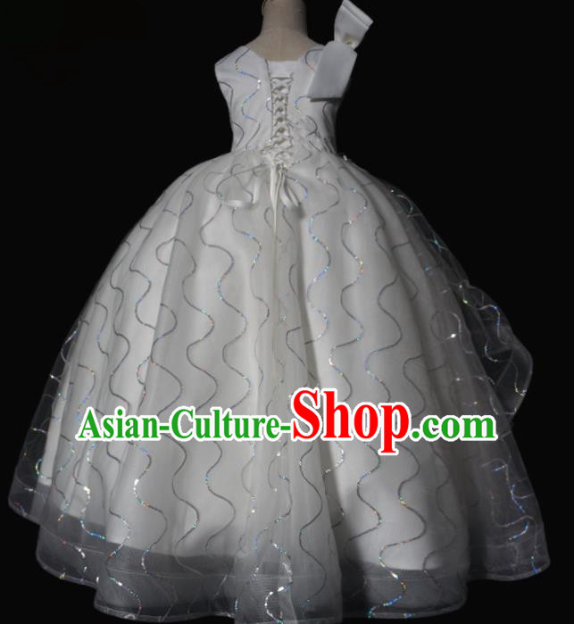 Top Grade Stage Show Compere White Veil Bubble Dress Catwalks Court Princess Dance Costume for Kids