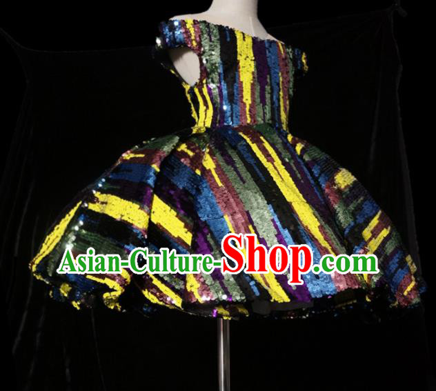 Top Grade Modern Fancywork Compere Colorful Paillette Dress Catwalks Court Princess Stage Show Dance Costume for Kids