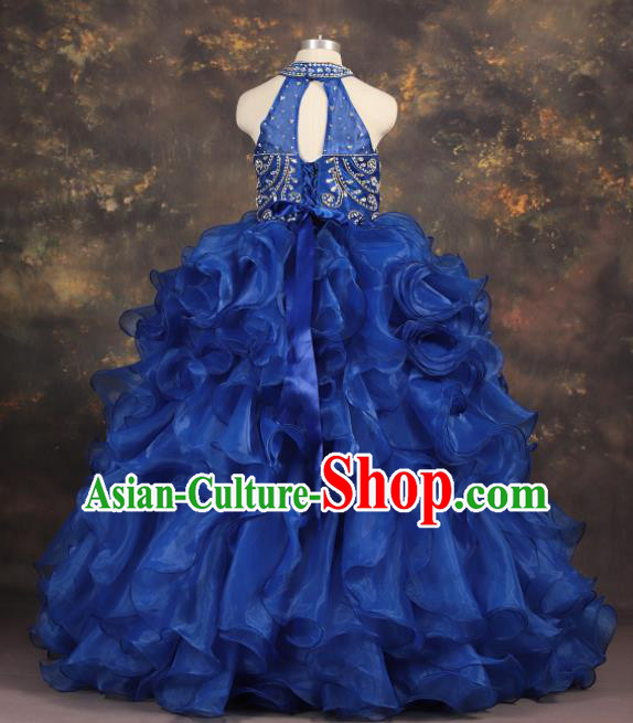 Professional Catwalks Stage Show Dance Royalblue Dress Modern Fancywork Compere Court Princess Costume for Kids