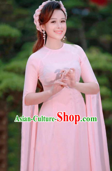 Asian Vietnam Traditional Cheongsam Vietnamese Bride Classical Pink Aodai Qipao Dress for Women