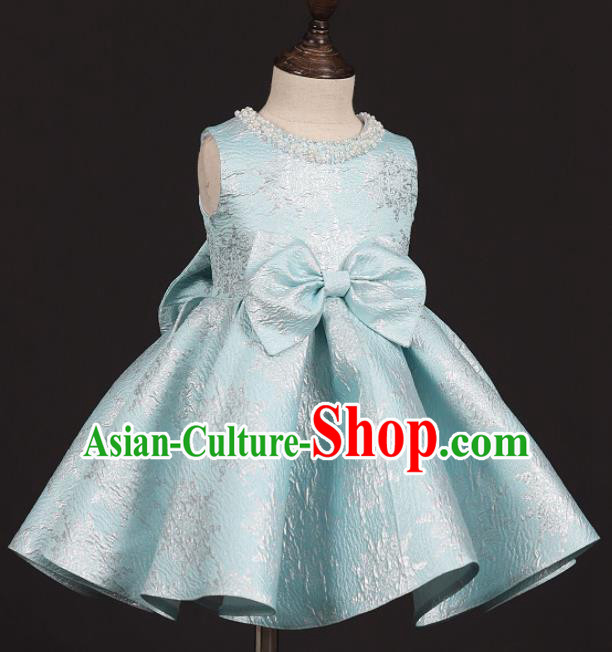 Professional Catwalks Stage Show Dance Light Blue Dress Modern Fancywork Compere Court Princess Costume for Kids