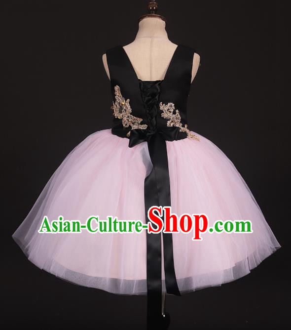 Professional Girls Catwalks Pink Veil Bubble Dress Modern Fancywork Compere Stage Show Costume for Kids