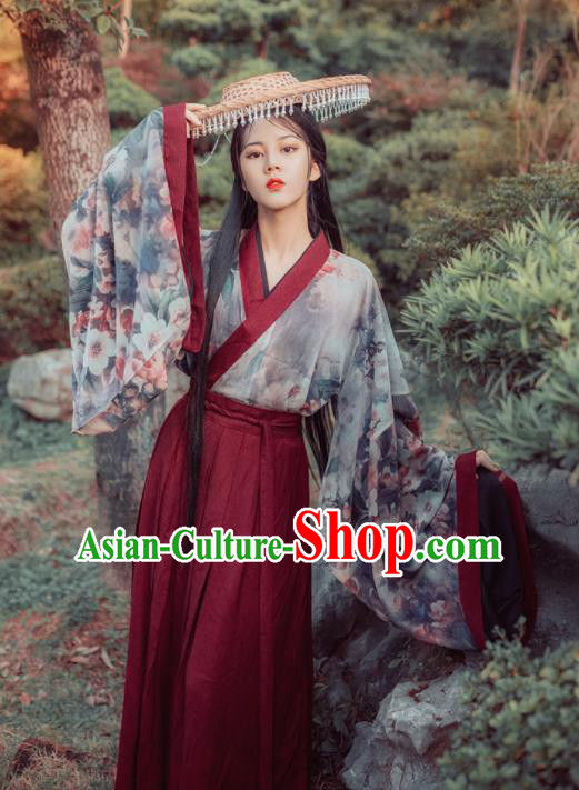 Chinese Traditional Ancient Swordswoman Red Hanfu Dress Jin Dynasty Court Princess Historical Costume for Women