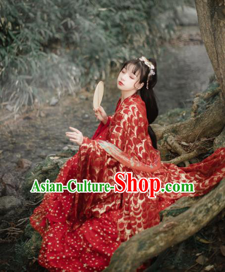 Traditional Chinese Tang Dynasty Princess Wedding Historical Costume Traditional Ancient Bride Red Hanfu Dress for Women