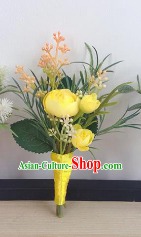Top Grade Classical Wedding Brooch Flowers Groom Corsage Groomsman Yellow Peony Brooch Flowers for Men