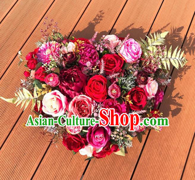 Handmade Classical Wedding Bride Rose Flowers Holding Emulational Flowers Ball Hand Tied Bouquet Flowers for Women