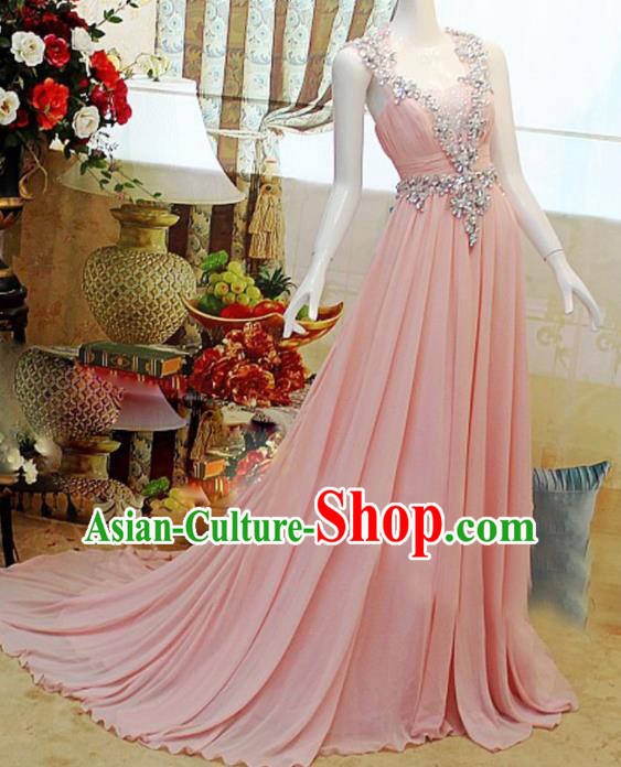 Top Grade Modern Fancywork Princess Pink Formal Dress Compere Catwalks Costume for Women