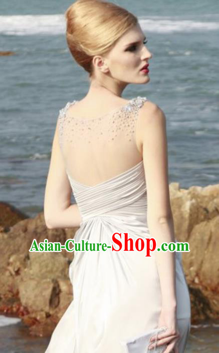 Top Grade Modern Fancywork White Silk Formal Dress Compere Catwalks Costume for Women
