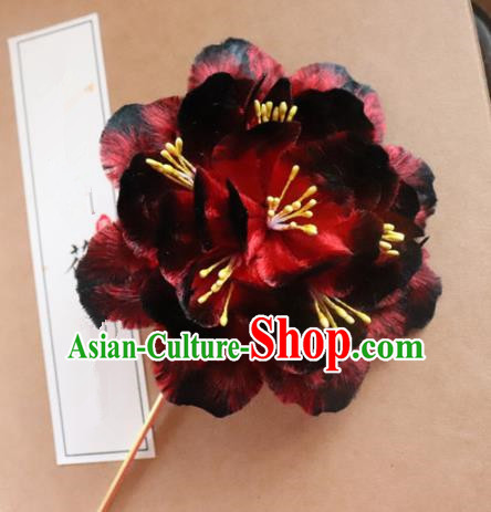 Chinese Handmade Red Velvet Peony Hairpins Ancient Palace Hair Accessories Headwear for Women