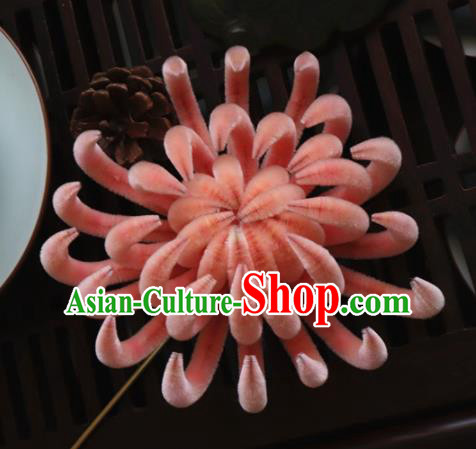 Chinese Handmade Pink Velvet Chrysanthemum Hairpins Ancient Palace Hair Accessories Headwear for Women