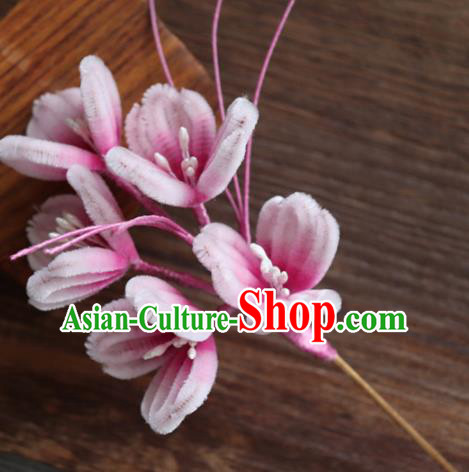 Chinese Handmade Pink Velvet Plum Blossom Hairpins Ancient Palace Hair Accessories Headwear for Women