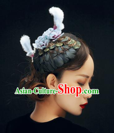 Chinese Handmade Velvet Feather Hairpins Ancient Palace Queen Hair Accessories Headwear for Women
