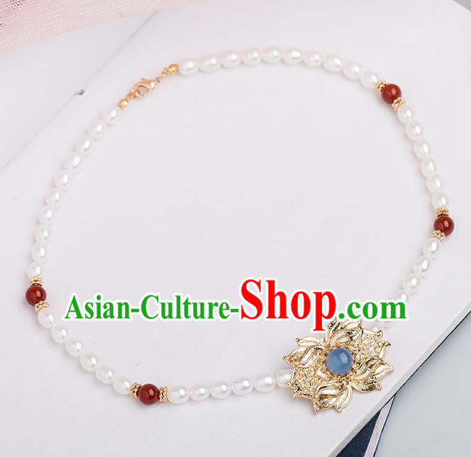Handmade Chinese Classical Necklace Ancient Palace Hanfu Pearls Necklet Accessories for Women