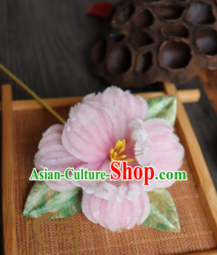 Handmade Chinese Classical Pink Velvet Flowers Brooch Ancient Palace Breastpin for Women