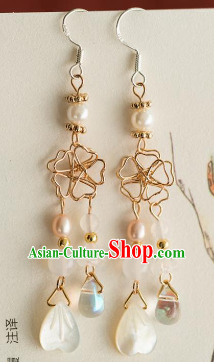 Handmade Chinese Classical Shell Tassel Earrings Ancient Palace Ear Accessories for Women