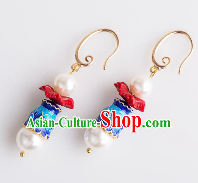 Handmade Chinese Classical Blueing Earrings Ancient Palace Ear Accessories for Women