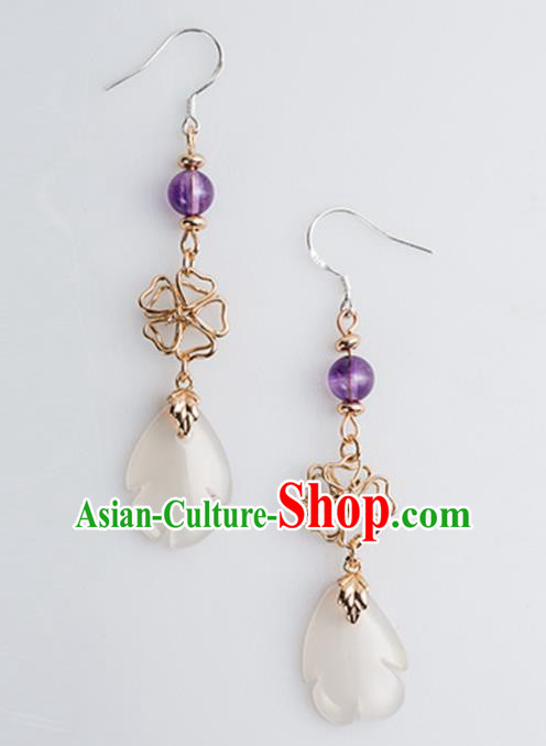 Handmade Chinese Classical Hanfu Jade Earrings Ancient Palace Ear Accessories for Women