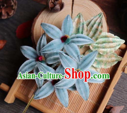 Chinese Handmade Wedding Blue Velvet Hairpins Ancient Palace Queen Hair Accessories Headwear for Women
