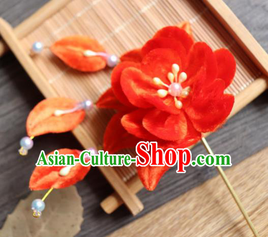 Chinese Handmade Wedding Red Velvet Flower Hairpins Ancient Palace Queen Hair Accessories Headwear for Women
