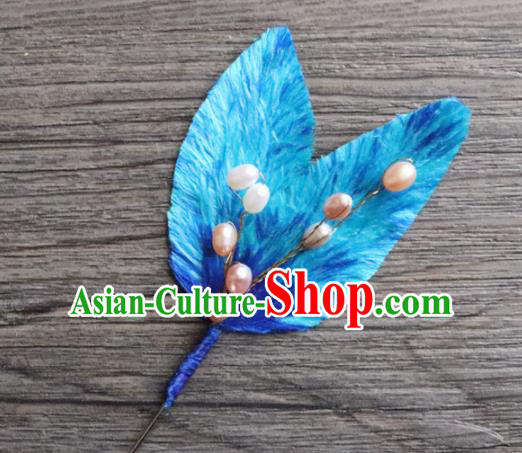Handmade Chinese Classical Blue Velvet Brooch Ancient Palace Breastpin for Women