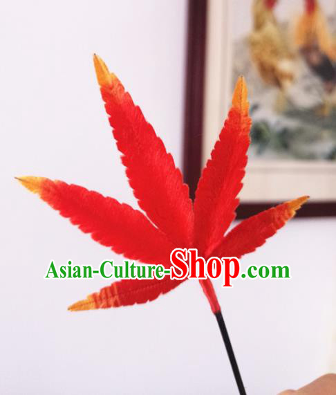 Chinese Handmade Red Velvet Maple Leaf Hairpins Ancient Palace Queen Hair Accessories Headwear for Women