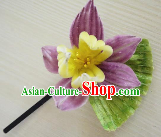 Chinese Handmade Purple Velvet Lotus Hairpins Ancient Palace Queen Hair Accessories Headwear for Women